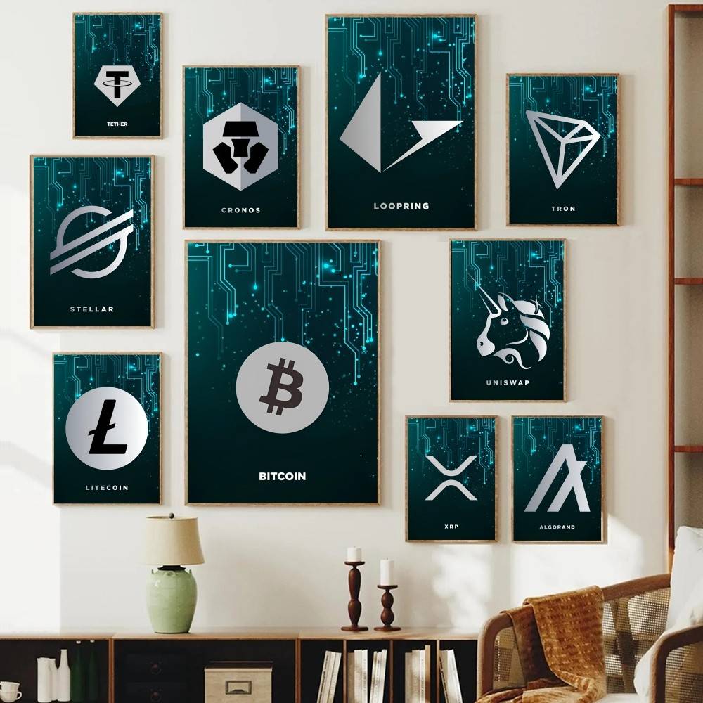 Tech Office Wall - Tech Circuit Crypto Symbol Poster Digitale