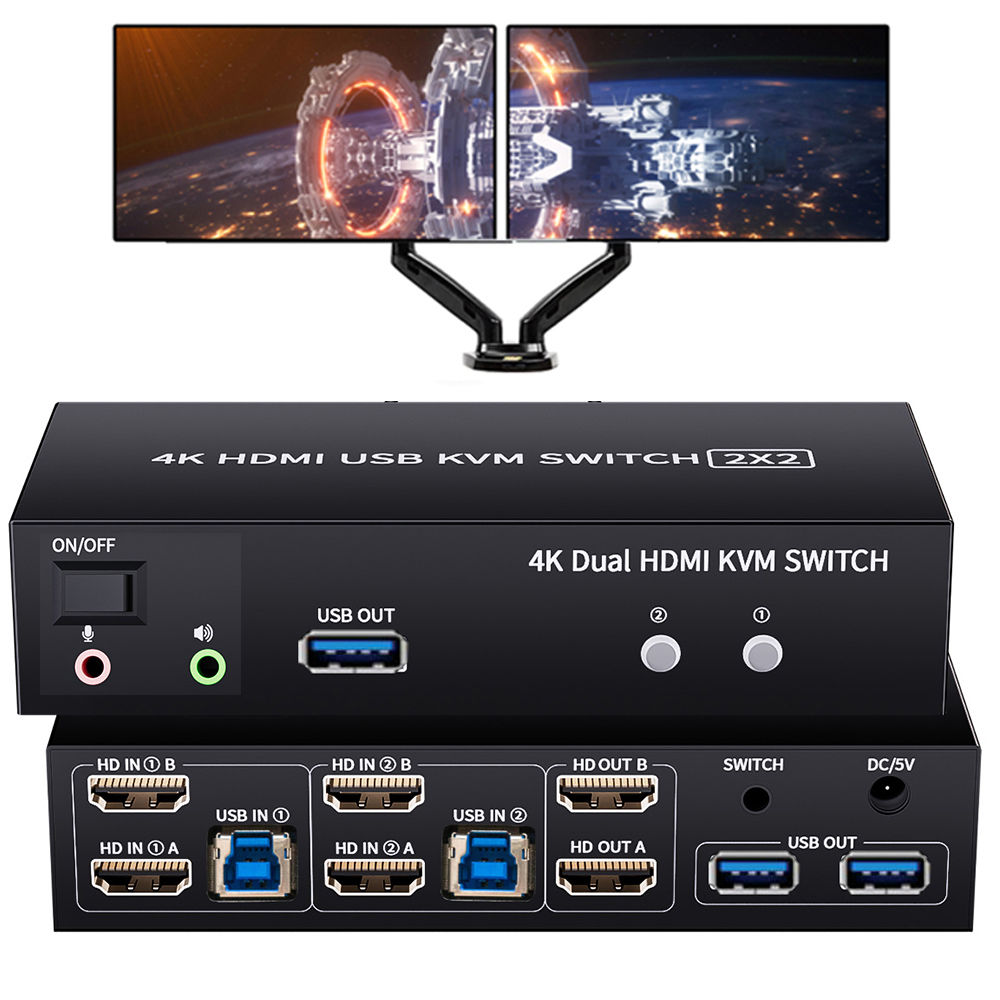 Kvm Switch Dual Monitor - Dubbele monitor HDMI KVM-schakelaar 2X2 USB