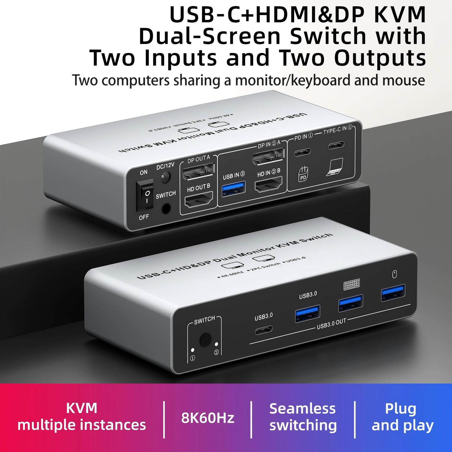 Kvm Switch Dual Monitor - USB C HDMI DP KVM-schakelaar 2