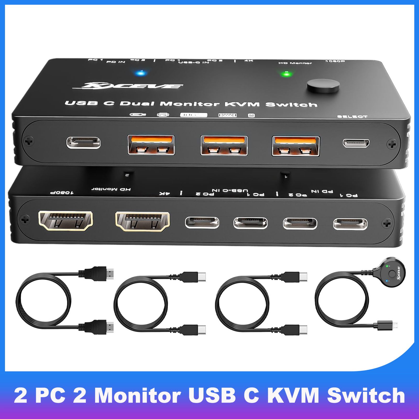 Kvm Switch Dual Monitor - 4K/1080P bij 60 Hz USB C