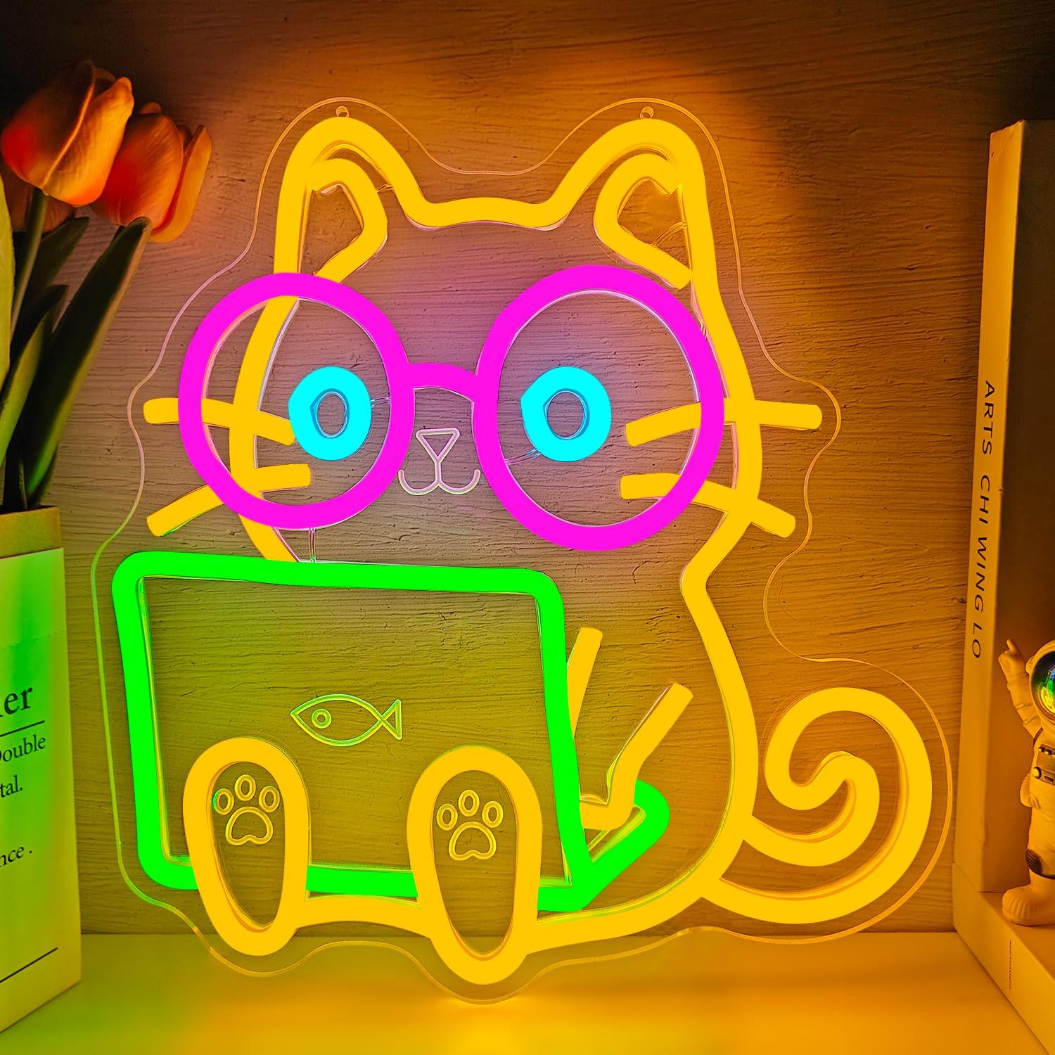 Tech Office Wall - Cat Laptop Neon Sign USB Dimbaar