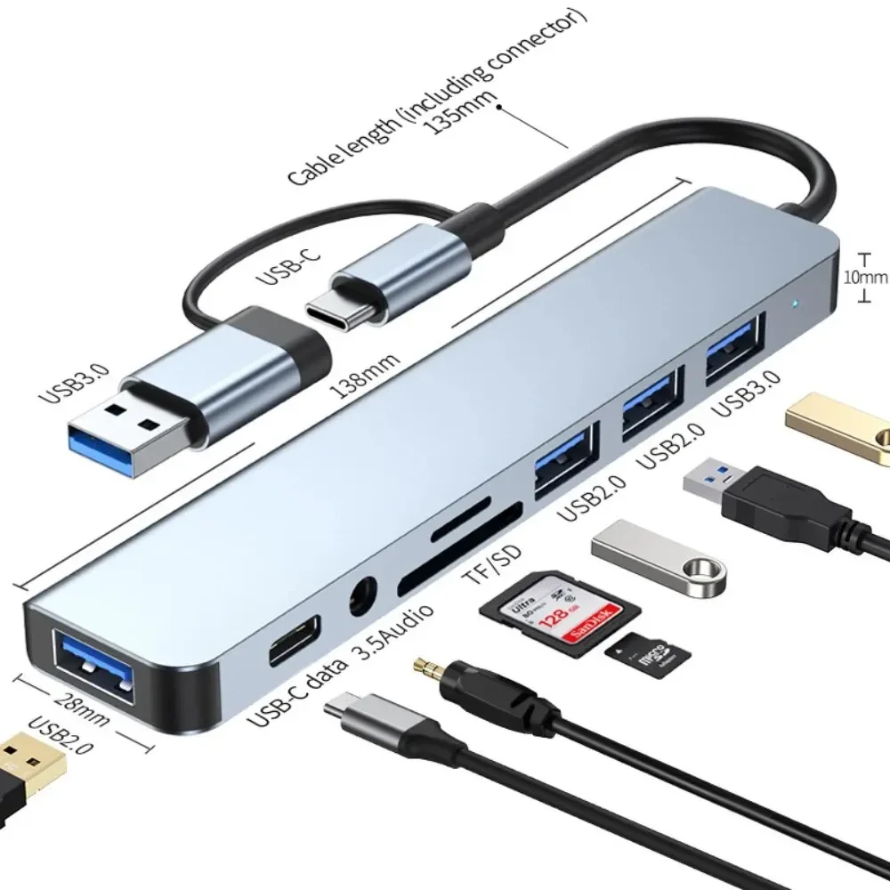Docking Station Usb C - 8-in-2 USB-C-hub met 3.0 SD/TF-kaartlezer Multi-poortadapter