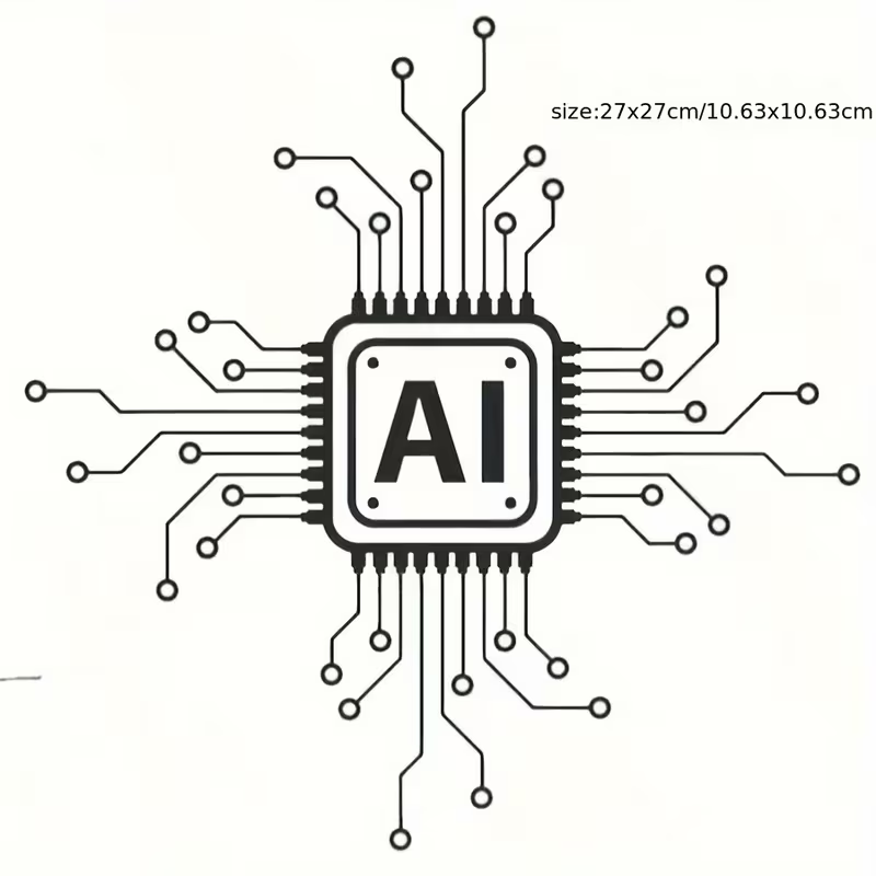 Tech Office Wall - AI-technologie printplaat vinyl muursticker - cartoon-stijl