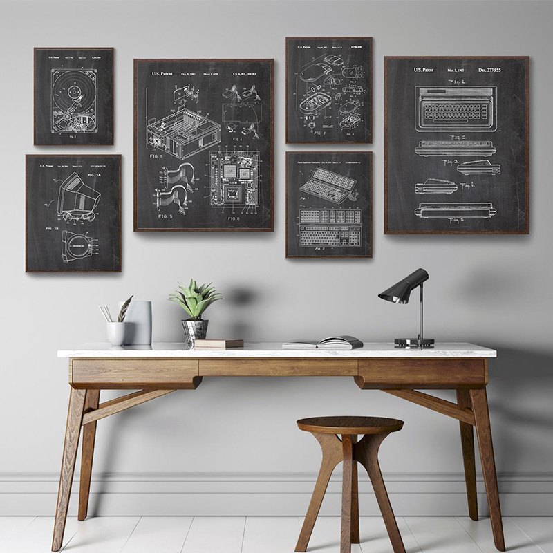 6-delige vintage computerpaten - Tech Office Wall recensie en prijs