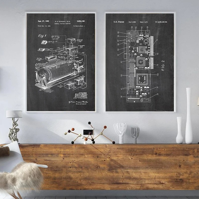 6-delige vintage computerpaten - Tech Office Wall recensie en prijs