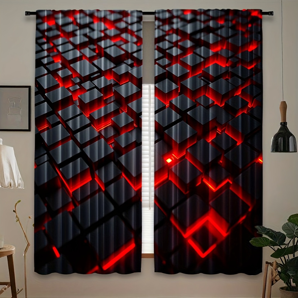 2 stuks geometrische gordijnen - Tech Office Youtube recensie en prijs