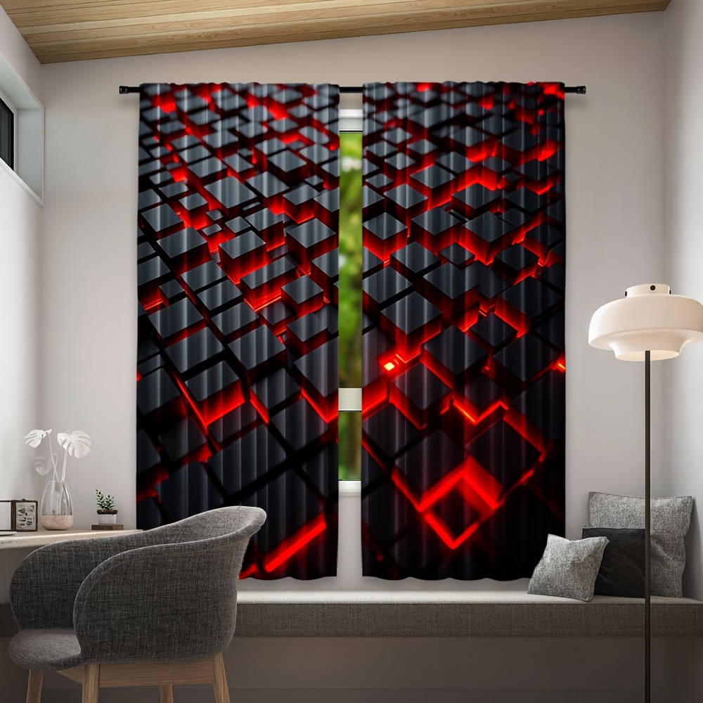2 stuks geometrische gordijnen - Tech Office Youtube recensie en prijs